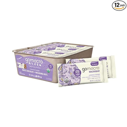 GoMacro MacroBar Organic Vegan Protein Bars - White Chocolate + Macadamia Nuts (2.3 Ounce Bars, 12 Count)