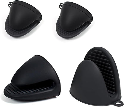 Silicone Oven Mitts Heat Resistant Hot Pot Holders Set for Kitchens - Mini Oven Mittens Silicone Rubber Gloves Small Pot Pinch Grip for Cooking & Baking, 6 Pack Black