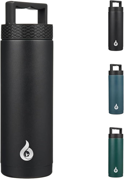 BJPKPK Insulated Water Bottles, Dishwasher Safe 18 oz Water Bottle with Handle, Leakproof BPA Free Water Jug, Stainless Steel Thermos for Sports, Black