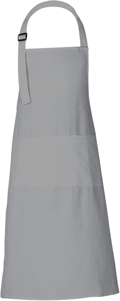 RAJRANG 100% Cotton Cooking Apron with 3 Pockets Kitchen Chef BBQ Adjustable Bib Aprons for Women Men