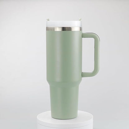 40oz Stainless Steel Tumbler with Handle & Metal Straw – Insulated Double Wall Travel Mug with Lid, Large Coffee Cup for Hot & Cold Drinks, Fits Car Cup Holders