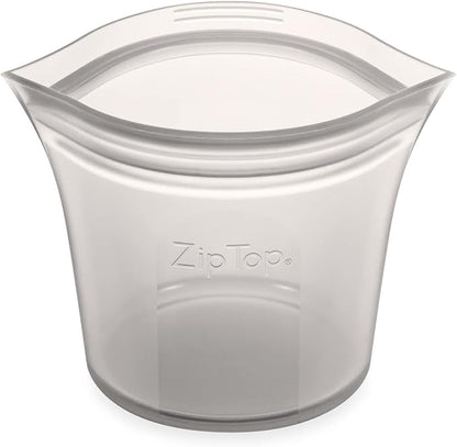 Zip Top Reusable Food Storage Bags | Short Cup [Gray] | Silicone Meal Prep Container | Microwave, Dishwasher and Freezer Safe | Made in the USA