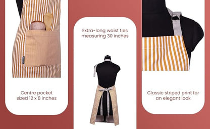 AMOUR INFINI Cotton Aprons for Women with Pockets Adjustable Strap and Waist Ties Reusable Printed Aprons for Baking, Cooking, Gardening (27.5 x 33 Inches - Yellow)