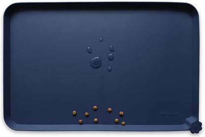 Hoki Found X-Large Silicone Pet Feeding Mats - Non Slip Dog Cat Bowl Mats - Waterproof, Suitable for Carpet - French Navy