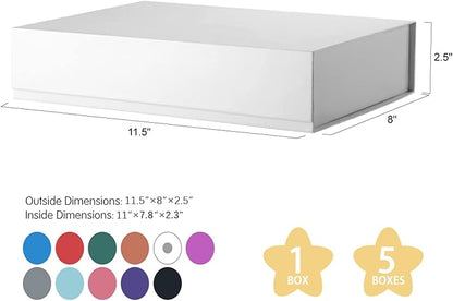 Mother's Day Gift Boxes White 11x7.8x2.3 Inches, Gift Boxes with Magnetic Closure, Shirt Gift Boxes, Gift Boxes with Lids for Presents, Magnetic Gift Boxes for Wrapping Gifts (5 Pack)