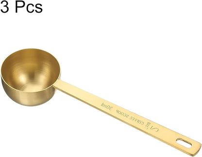HARFINGTON 3pcs Coffee Scoop Spoon 2tbsp (6tsp, 30ml) 304 Stainless Steel Long Handle Teaspoon/Tablespoon Measuring Spoons Scoops for Tea Sugar Kitchen, Gold