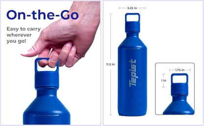 ThirtyO 30oz Stainless Steel Bottle Compatible with Sodastream Machines | Powder Coated Blue | Vacuum Sealed | Double Walled | Leak-Proof | Easy to Carry | Reusable Bottle