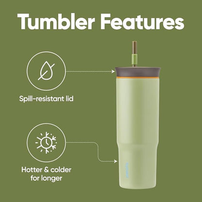 Owala Stainless Steel Triple Layer Insulated Travel Tumbler with Spill Resistant Lid and Straw, BPA Free, 24 oz, Brown/Green (Brave Adventures) (Pack of 12)