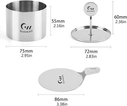 Guowall 1 Pack Seamless Cake Ring Mold Stainless Steel Round Mousse Mould for Baking (Includes 1 Ring, 1 Pusher and 1 Lifter)