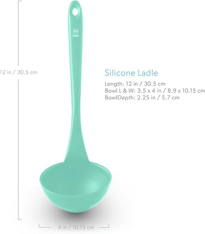 DI ORO Silicone Ladle – Soup Ladle for Cooking & Serving Heat-Resistant - Large Kitchen Soup Ladle Nonstick Cookware Safe - Soup Serving Spoon with Wide Bowl - Silicone Utensil Dishwasher Safe (Mint)