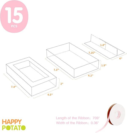 HAPPY POTATO 15 Pack Macaron Boxes for 12, 7.2×4×1.9 Inches, Macarons Packaging Boxes, Pink Macaron Gift Box with Window
