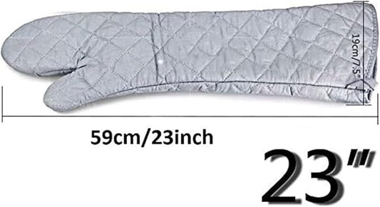 Extra Long 23 Inch Heat Resistant Oven Gloves New Cotton Oven Mitts Kitchen Gloves High Temperature Cooking Tool BBQ Gloves (23-Inch)