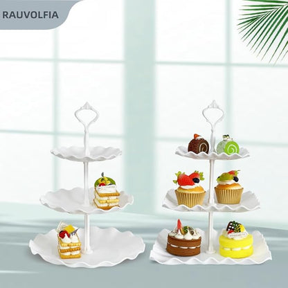 2 Set of 3-Tier Plastic Cupcake Stand Dessert Plates Mini Cakes Fruit Candy Display Tower White for Birthday Tea Party Baby Shower Serving Tray