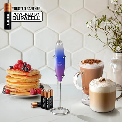 Zulay Kitchen Powerful Milk Frother Wand With 4 AA Duracell Batteries - Ultra Fast Handheld Drink Mixer - Electric Whisk Foam Maker for Coffee, Lattes, Cappuccino, Matcha & Creamer -