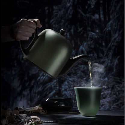 Salam Luxury French Tea Pot - Porcelain Teapot with Emerald Aluminum Cover, Ceramic Tea Kettle for Loose Tea, Removable Infuser, 4 Cup Capacity, 24oz - Emerald