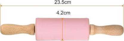 HARFINGTON Silicone Rolling Pins for Baking 9 Inch Wooden Handle Non Stick Rolling Pin Small Roller Playdough Rolling Pins for Dough Pizza Pastry Fondant Kitchen, Pink