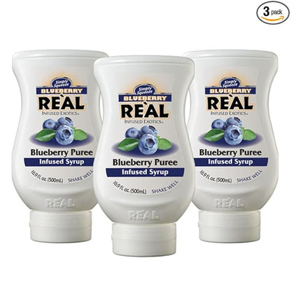 Blueberry Reàl Infused Exotics, Blueberry Puree Infused Syrup, 16.9 FL OZ Squeezable Bottle (Pack of 3)