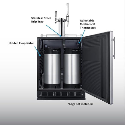 Summit 24" Nitro Cold Brew/Cold Brew Kegerator, Combination Dual Tap Kit, Stainless Steel- SBC7BRSCM2