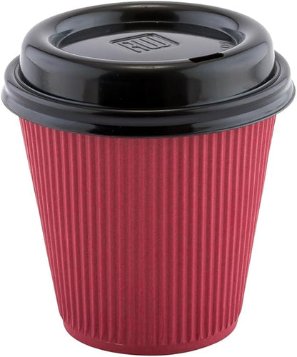 Restaurantware 8 Ounce Double Wall Disposable Coffee Cups, 500 Insulated Crimson Paper Tumblers, Ripple Wall Design, Lids Sold Separately for Hot Drinks like Tea, Hot Chocolate, and More