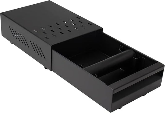 Espresso Knock Box Drawer, Stainless Steel Coffee Ground Container with Removable Rubber Knocking Bar, 9.84 x 7.08 x 3.34 inch (Black)