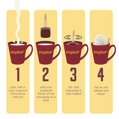 Popbar - Hot Chocolate Sticks, 3 Pack Variety Gift Pack Set Kit- 1 Dark, 1 Milk & 1 Vanilla White. Ideal for Holidays, Birthdays, Thanksgiving, Christmas, Hanukkah, Cocoa Bomb Lovers