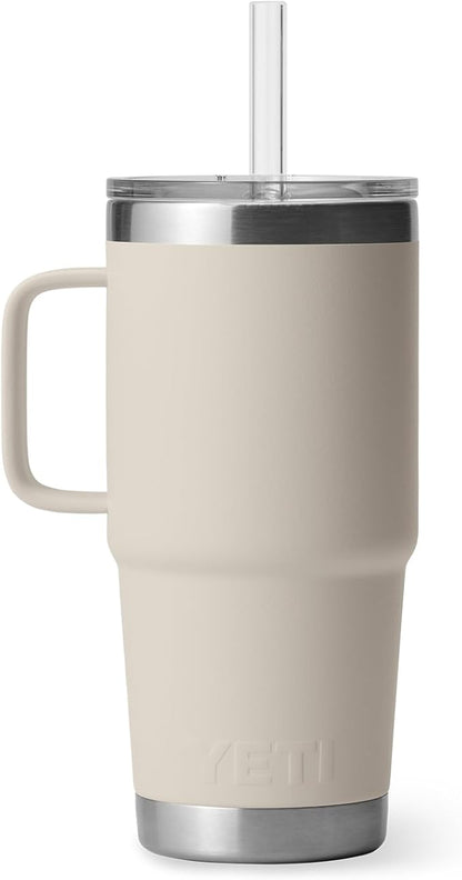 YETI Rambler 25 oz Tumbler with Handle and Straw Lid, Travel Mug Water Tumbler, Vacuum Insulated Cup with Handle, Stainless Steel, Cape Taupe