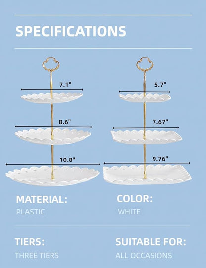 RAUVOLFIA 2 Pack of Plastic Round & Square Dessert Cupcake Stand, 3 Tier Cup Cake Holder Tower for Tea Party/Birthday/Wedding, Plastic Tiered Serving Tray (White)