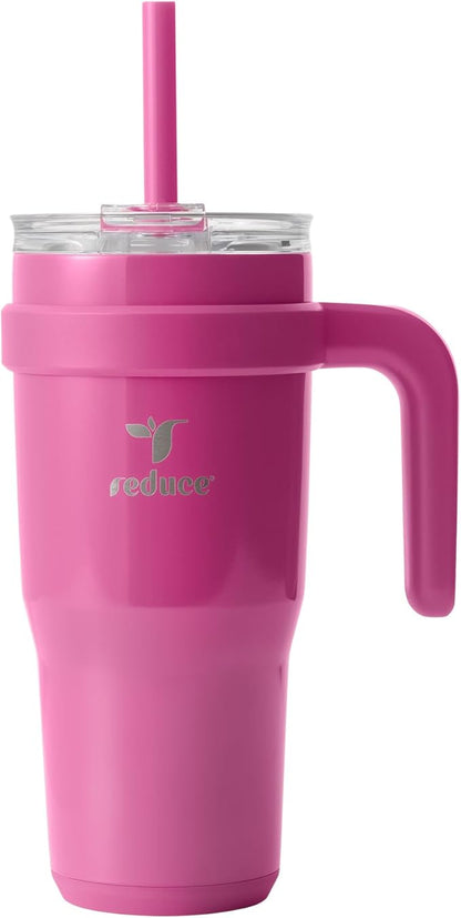 REDUCE 24 oz Stainless Steel Tumbler with Handle - Dual-Wall Vacuum Insulated Travel Mug, Sweat-Proof Lid & Reusable Straw - Keeps Drinks Cold for 24 Hrs, Fits Cupholders, Dishwasher Safe - Sangria