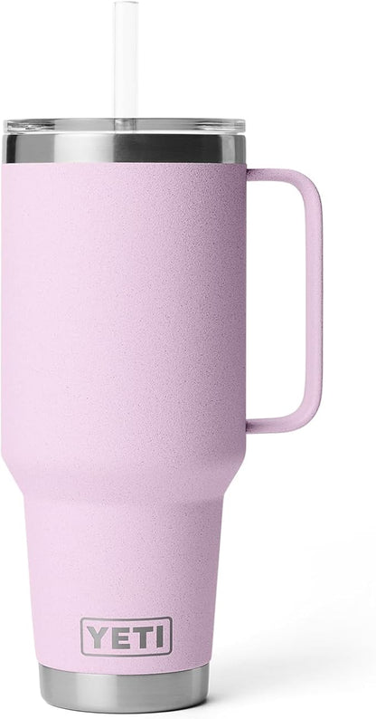 YETI Rambler 42 oz Tumbler with Handle and Straw Lid, Travel Mug Water Tumbler, Vacuum Insulated Cup with Handle, Stainless Steel, Cherry Blossom - Textured