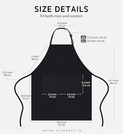 Syntus 12 Pack Bib Apron, Unisex Aprons Adjustable Waterdrop Resistant with 2 Pockets Cooking Kitchen Apron for Chef, BBQ Drawing Apron Bulk, Black