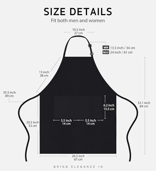 Syntus 12 Pack Bib Apron, Unisex Aprons Adjustable Waterdrop Resistant with 2 Pockets Cooking Kitchen Apron for Chef, BBQ Drawing Apron Bulk, Black