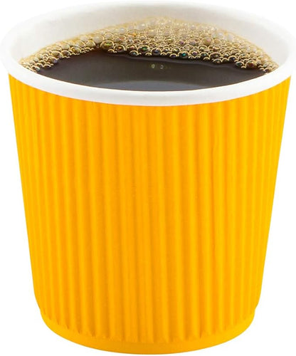 Restaurantware 4 Ounce Ripple Insulated Coffee Cups, 500 Double Wall Corrugated Tumblers, Leakproof, Non-Slip Yellow Paper Design, Recyclable, Ribbed Surface, Matching Lids Sold Separately