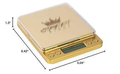 Street Kingz Gold Digital Scale - High Precision 500g Capacity Food Scale with Multi- Unit Conversion & Piece Counting - Includes 2 Weighing Bowls & 2 AAA Batteries