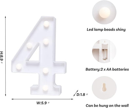 Foaky Marquee Light Up Number Sign, Plastic LED Lamp for Night Light, Wedding, Birthday Party, Christmas Home Bar Decoration(4)