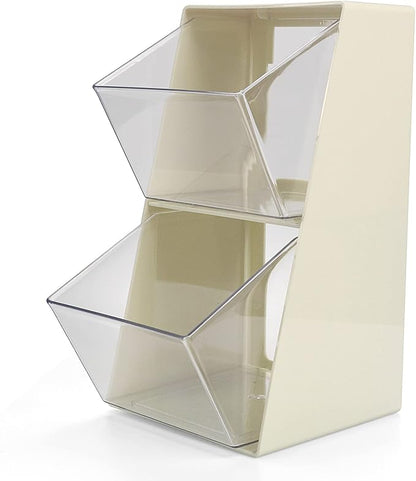 Acrylic Tea Bag Organizer Storage Box with 2 Transparent Drawers, Multi-Functional Coffee Pod K Cup Holder Container for Kitchen Home Office Organizer - White