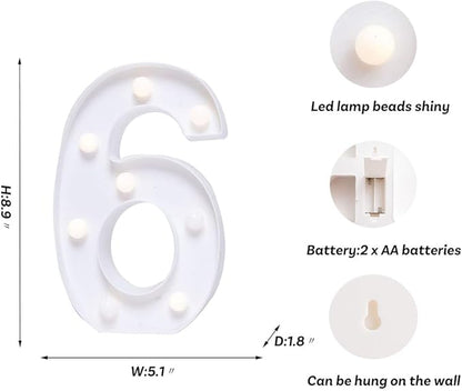 Foaky Decorative Led Marquee Light Up Number, Marquee Light Up Number Sign for Night Light Wedding Birthday Party Christmas Home Bar Decoration Number(6)