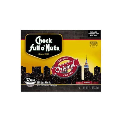 Chock Full o’Nuts Original Roast, Medium Roast K-Cups – Compatible with Keurig Pods K-Cup Brewers (1 Pack of 32 Single-Serve Cups)