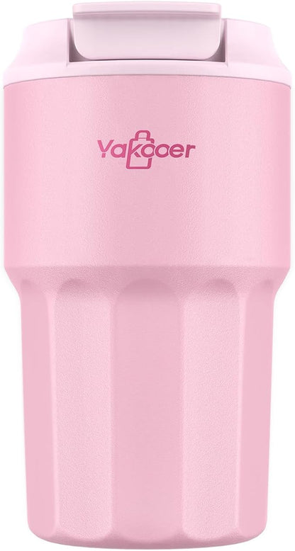 16 oz Coffee Insulated Tumbler with Lid and Flip Straw, Leak-Proof Food Grade 304 Stainless Steel Travel Coffee Mug, Double Wall Vacuum Cup for Hot and Cold Drinks (Pink)