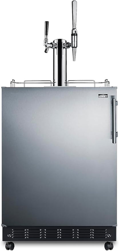 Summit Appliance 24" Wide Nitro-Cold Brew Coffee Kegerator/Refrigerator Combo, Black Interior, Caster Wheels, Residential/Commercial Use (LHD, Nitro-Cold Brew Coffee)