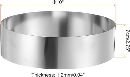 HARFINGTON Round Cake Ring 10 x 2.75 Inch Seamless Stainless Steel Pastry Mousse Dessert Ring Mirror Coating for Baking Cooking Making Tool