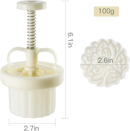 Moon Cake Mold Set Cookie Stamp 5pcs 100g Stamps, Thickness Adjustable DIY Cookie Press Decoration Cake Mold Hand Cutter Set