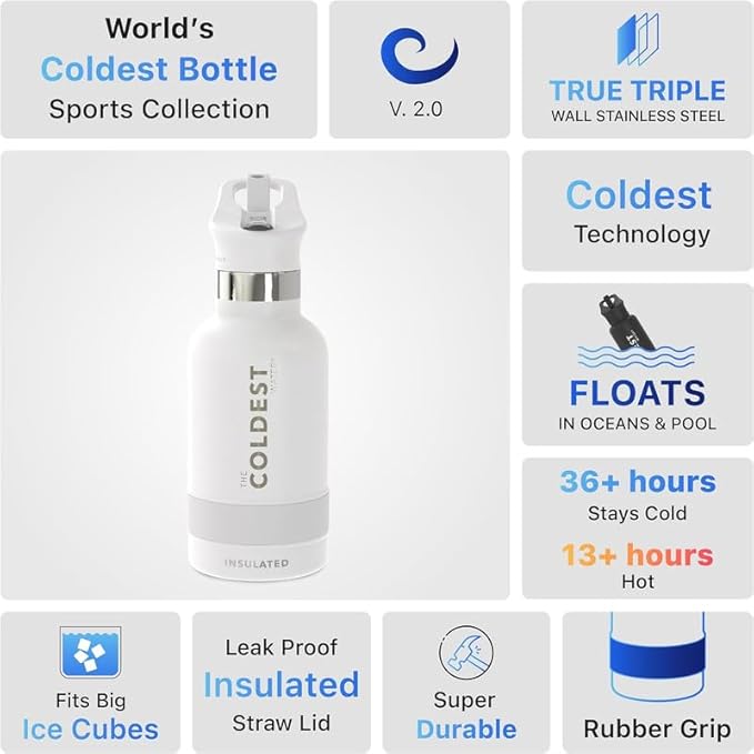 Coldest Insulated Water Bottle with Straw Lid - Stainless Steel Metal Insulated Bottle for Men & Women (Mars Red Glitter, 18 oz)