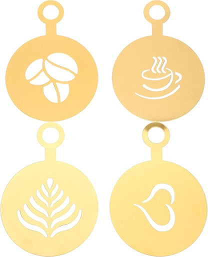 4Pcs Stainless Steel Coffee Stencils for Latte Art Easy to Clean Cappuccino Templates Milk Spray Tools for Home Decorating