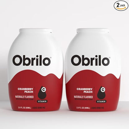 Obrilo Water Enhancer Liquid Flavoring Drops - ZERO Sugar/Calorie, Dye Free, Naturally Flavored Drink Syrup, 2.0 fl oz x 2 Bottles for Kids & Adults (Cranberry Peach)