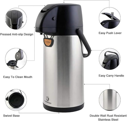 Airpot Coffee Dispenser Thermal with Pump,3L/102 Oz Insulated Stainless Steel Large Airpot Coffee Carafe Lever Action for Hot/Cold Water,Thermal Carafe for Hot Cocoa for Parties