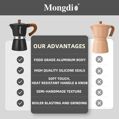 Stovetop Espresso Maker Moka Pot, Cuban Coffee Maker Stove top coffee maker Moka Italian Espresso Greca Coffee Maker Brewer Percolator, 9 Espresso Cups, 15 oz - Black