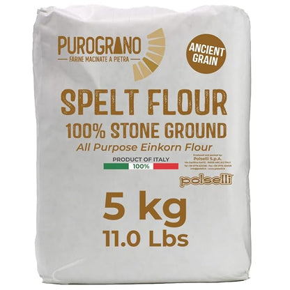Polselli 100% Stone Ground Spelt (Farro) Flour – 5kg / 11 lb – Ancient Whole Grain, High Protein, All-Purpose for Bread, Pizza, Pasta & Pastries – Imported from Italy