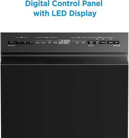Midea MDF18A1ABB Built-in Dishwasher with 8 Place Settings, 6 Washing Programs, Stainless Steel Tub, Heated Dry, Energy Star, Black
