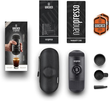 WACACO Nanopresso Portable Espresso Maker Bundled with Protective Case, Mini Travel Coffee Machine, Perfect for Camping, Travel and Office（ Black）