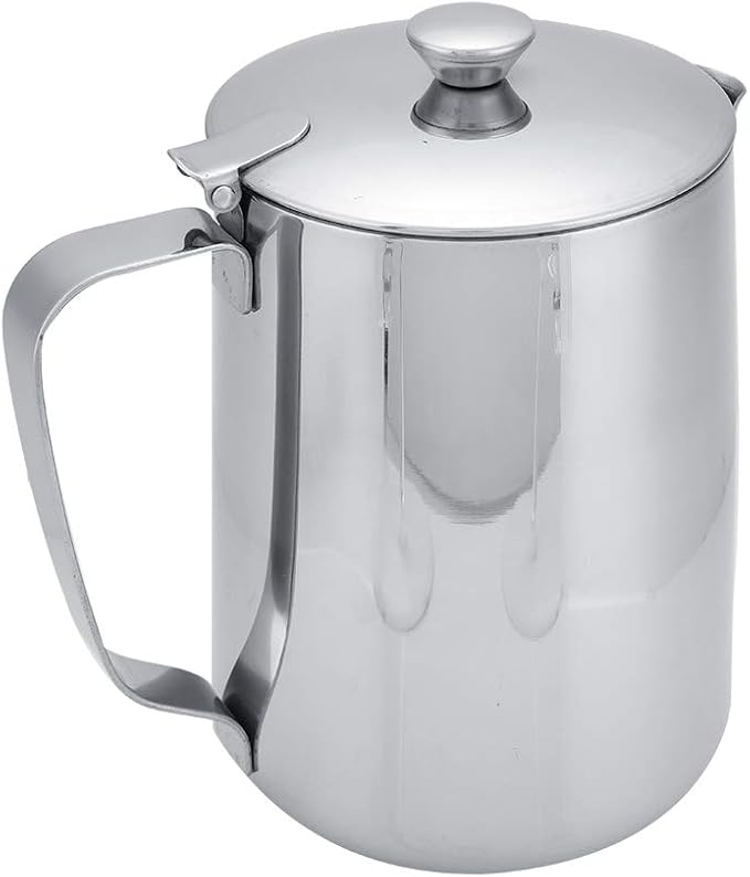 Stainless Steel Milk Frothing Pitcher, Stainless Steel Coffee Cup Mug Milk Frothing Pitcher Jug with Lid for Latte Coffee Art for Office Kitchen with handle(1500ML)